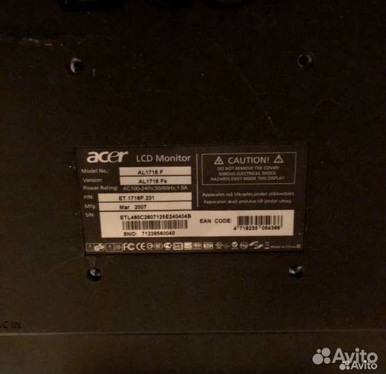 Монитор Acer Модель AL1716 F