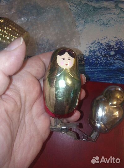 Ёлочные игрушки СССР сова и матрёшка на пришепке