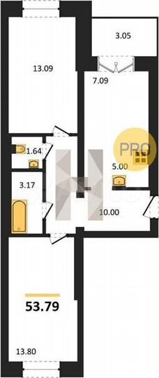 2-к. квартира, 53,8 м², 2/4 эт.