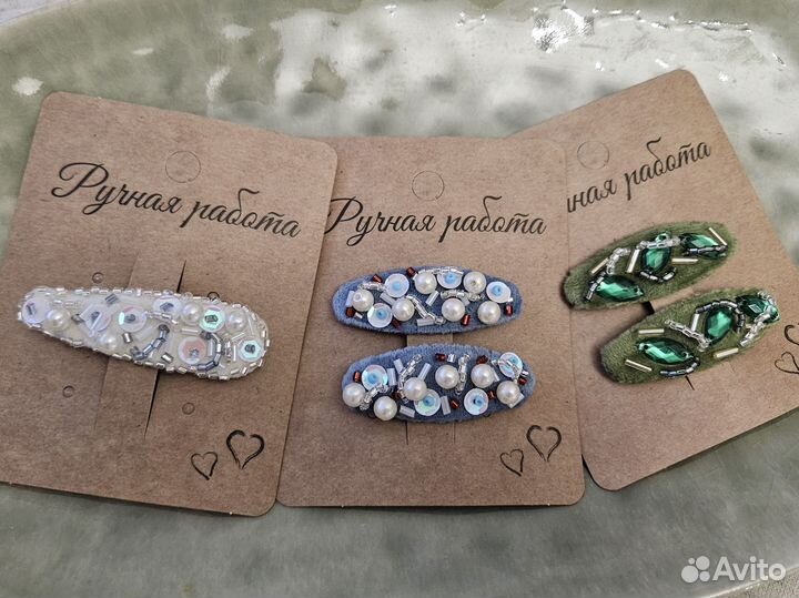 Бархатные заколки ручной работы клик клак 5-6см