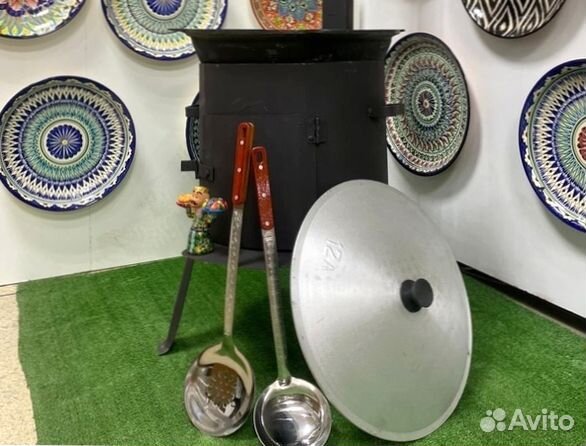 Казан чугунный 12 литров + печь + половник