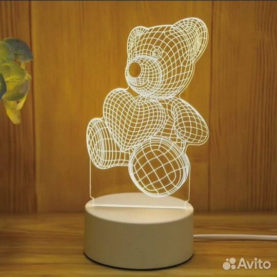 3D Светильник настольный Мишка с сердцем