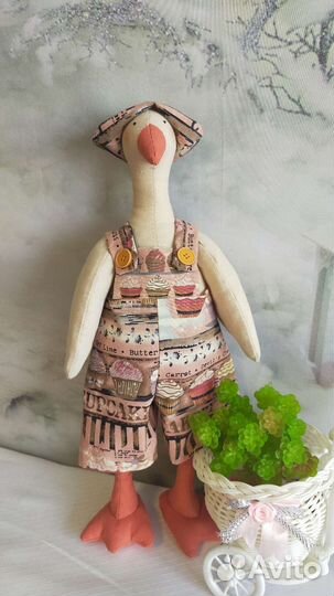 Кукла тильда ручной работы. Гусь на велосипеде