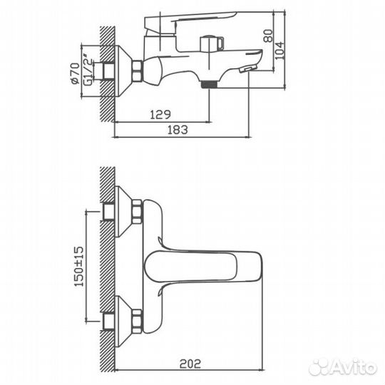 Смеситель для ванны Cron CN60521, хром