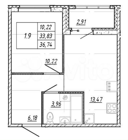 1-к. квартира, 35,3 м², 8/17 эт.