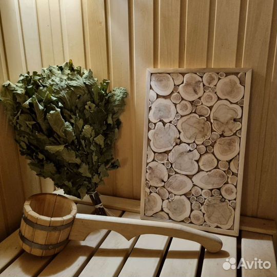 Панно из спилов можевельника для бани