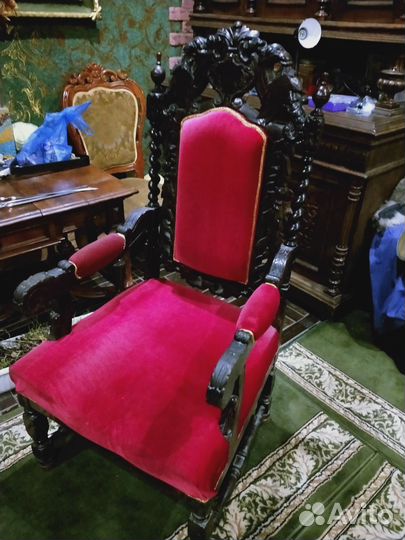 Стул трон антикварный 19в дубовый