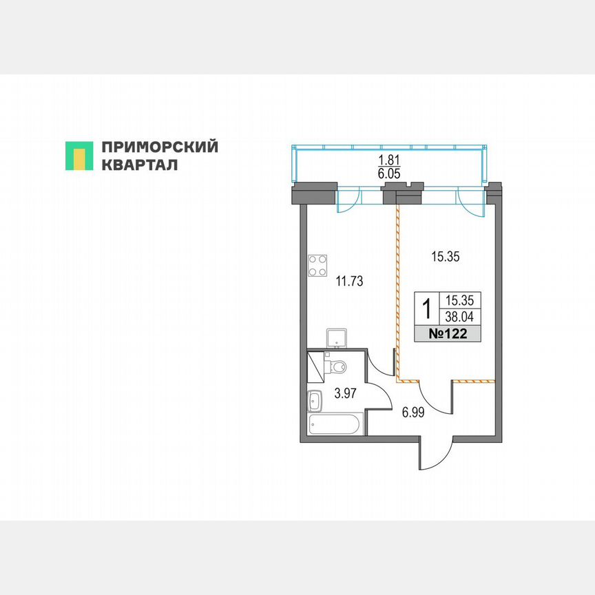 1-к. квартира, 38 м², 3/25 эт.