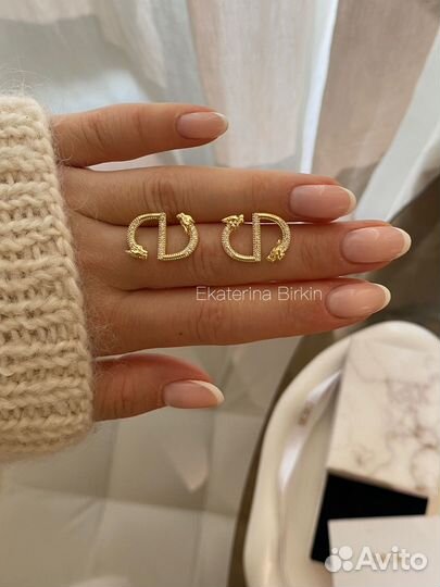 Серьги dior пусеты цвет золото дракон