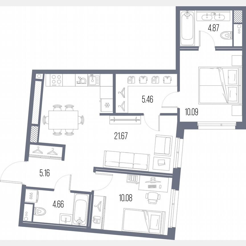 2-к. квартира, 62 м², 2/10 эт.