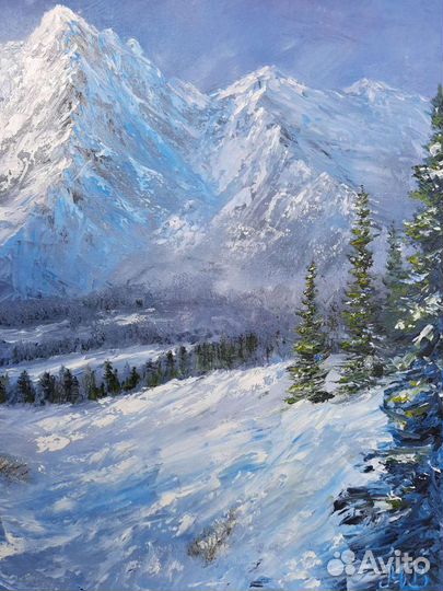 Картина маслом, горы, пейзаж