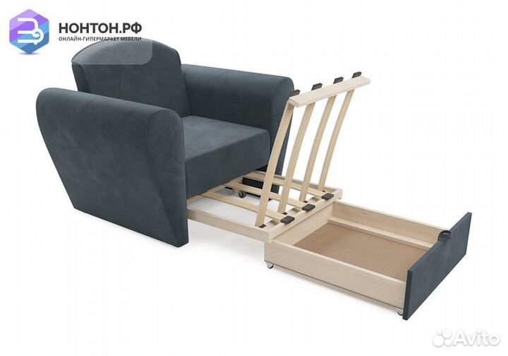 Кресло выкатное Квартет велюр серо-синий