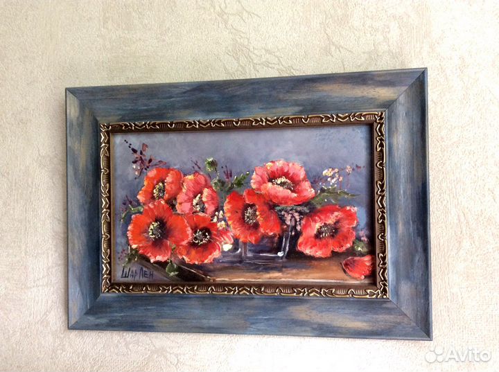 Картина маслом Маки, натюрморт с цветами