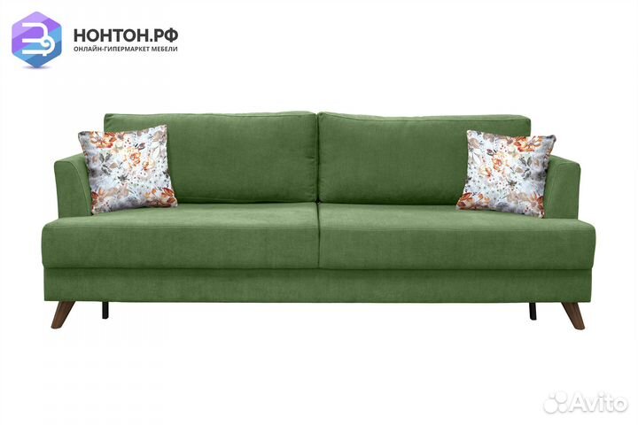 Диван тик-так Дамаск зеленый / коричневые цветы