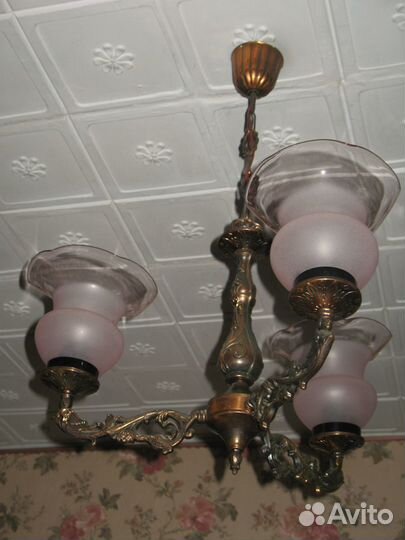 Люстра 3х рожковая металл литье СССР 2