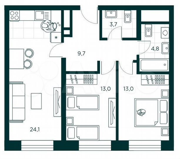 3-к. квартира, 70,7 м², 16/17 эт.