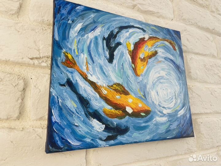 Картина маслом: Рыбки Кои