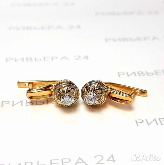 Золотые серьги с бриллиантами 2Кр57-0,35 5/6 585 пробы 6.12 грамм