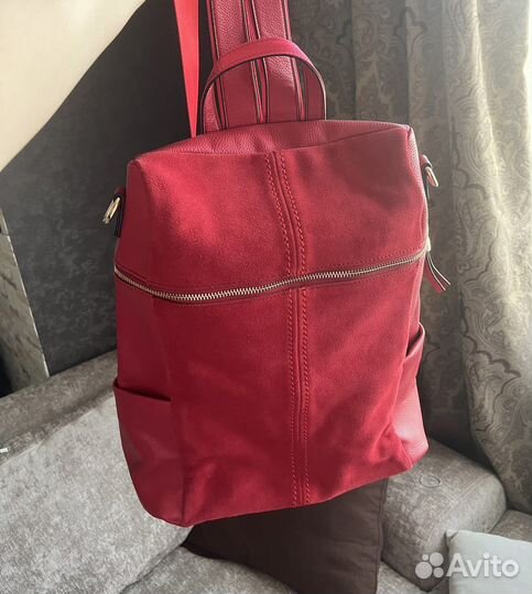 Новый женский рюкзак из нубука, красный