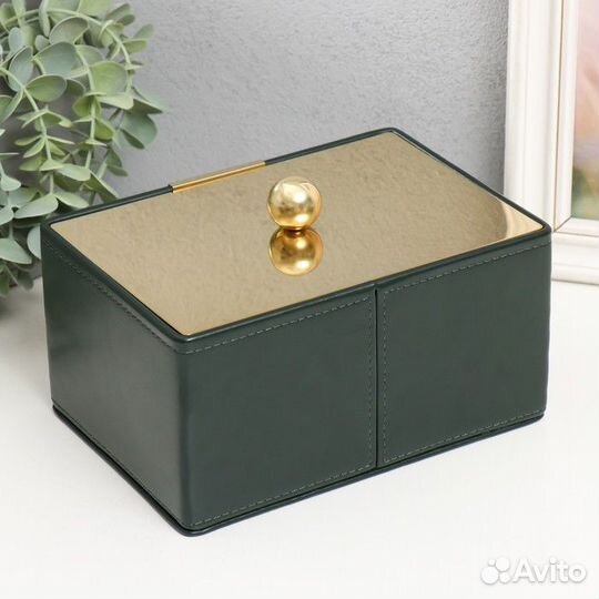 Шкатулка кожзам, металл 'Роскошь' тёмно-зелёный с