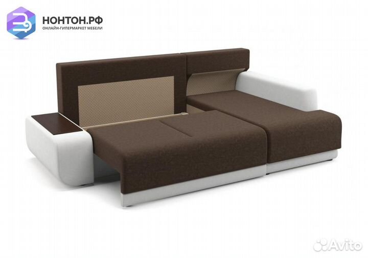 Угловой диван Соло коричневый / белый