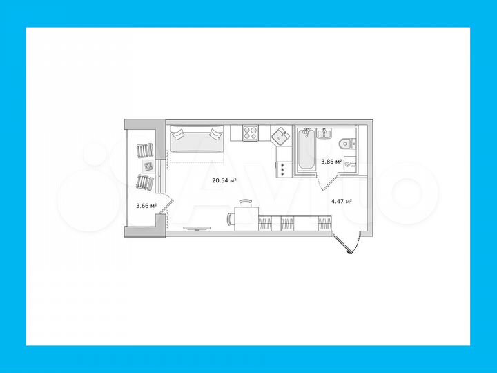 Квартира-студия, 28,7 м², 8/21 эт.