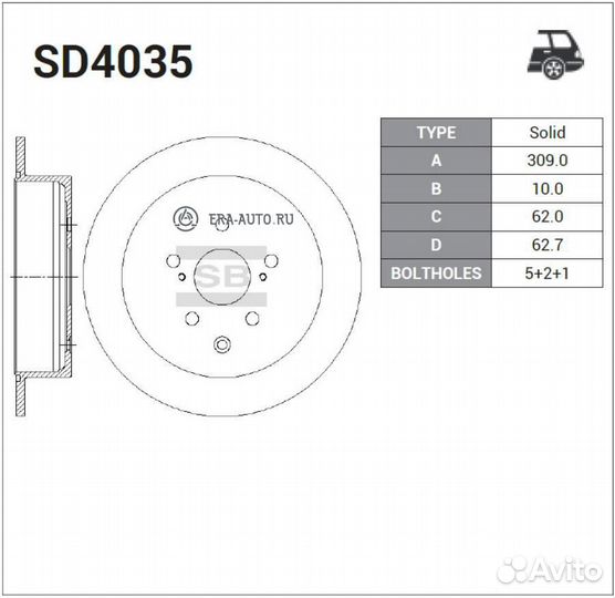 Sangsin brake SD4035 Диск тормозной Lexus RX 2.7-4.5 08 SD4035