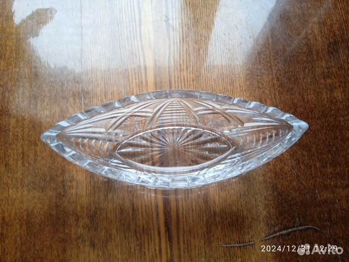 Конфетница лодочка хрустальная СССР. Длина 21,5 см