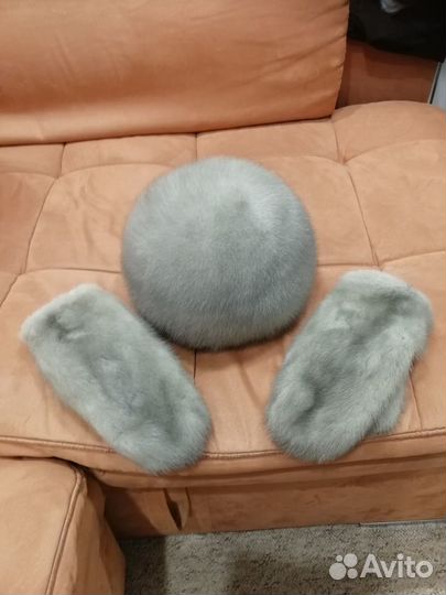 Шапка женская норковая + норковые варежки