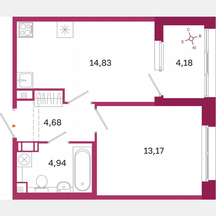 1-к. квартира, 39,7 м², 4/10 эт.