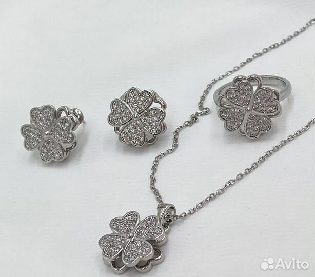 Подвеска, серьги, кольцо, браслет клевер