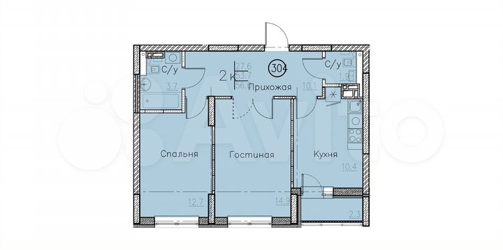 2-к. квартира, 56 м², 8/10 эт.