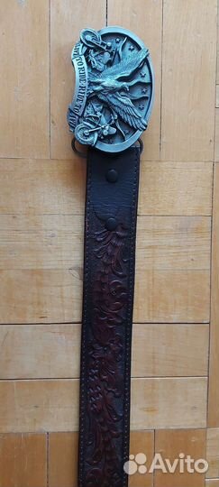 Мужской кожаный ремень коричневый для байкера