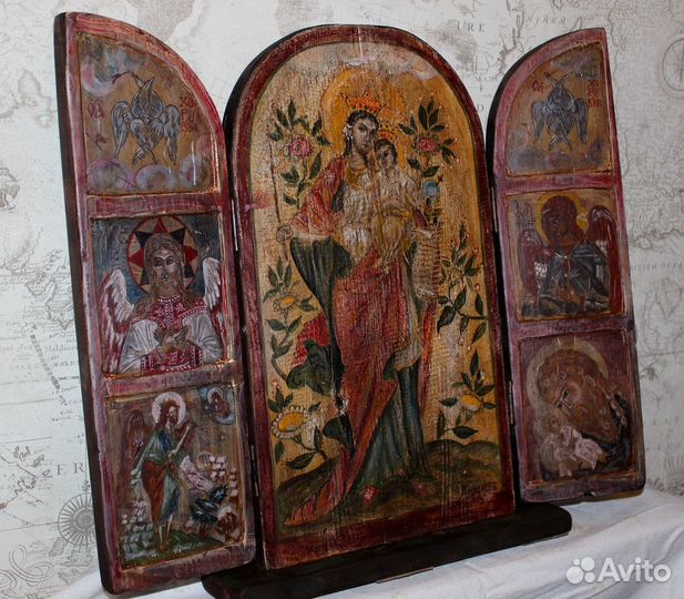 Старинная икона складень триптих 43*62*7 живопись