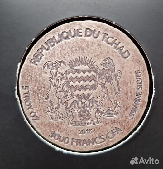 3000 франков Чад. 5 унций серебра