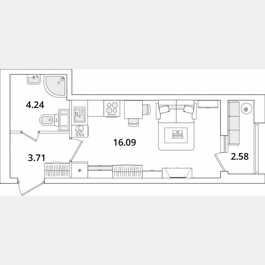Квартира-студия, 25 м², 14/22 эт.