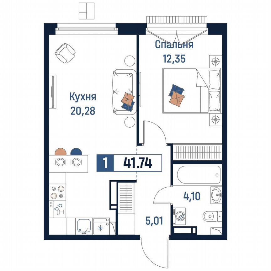 1-к. квартира, 41,7 м², 16/18 эт.