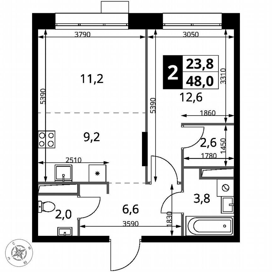 1-к. квартира, 48 м², 19/21 эт.