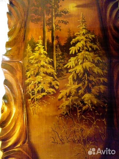 Картина маслом на дерев Зимний лес Н.Смирнова 90-е