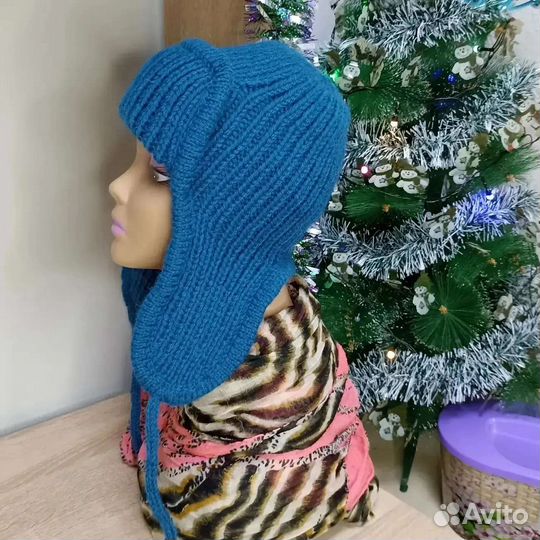 Шапка-ушанка женская вязаная