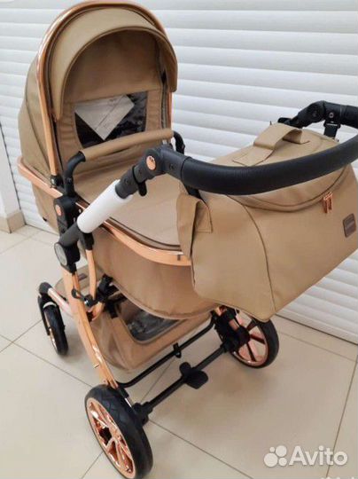Коляска 3 в 1 из эко кожи коричневая