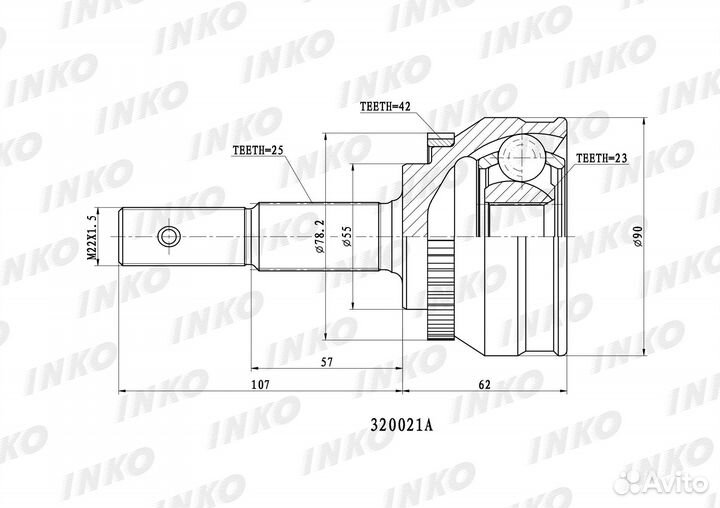 ШРУС внешний 25/23 перед прав/лев inko 320021A