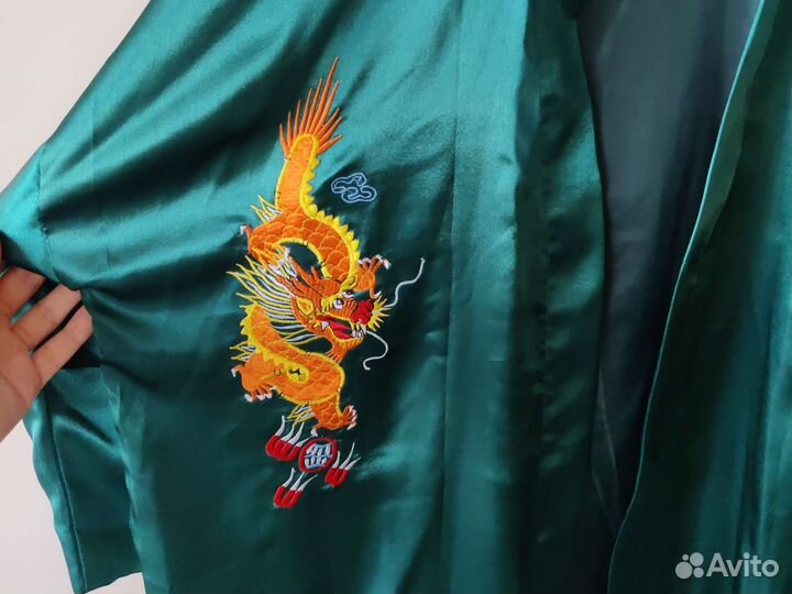 Шелковый китайский халат с драконом 48 L