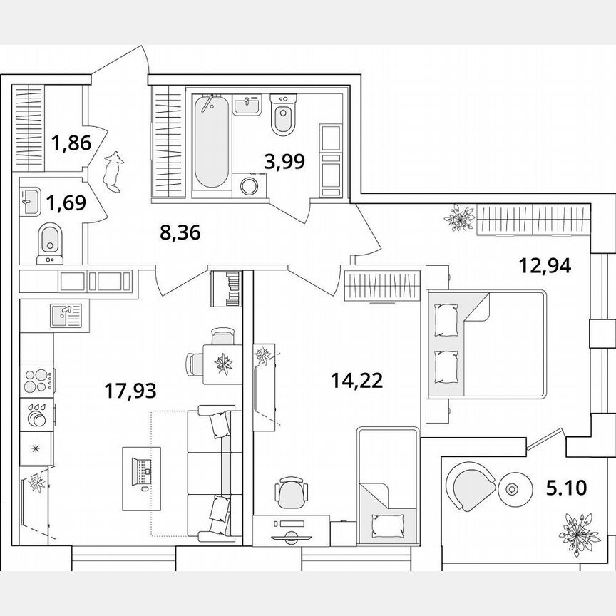 2-к. квартира, 63,5 м², 17/18 эт.