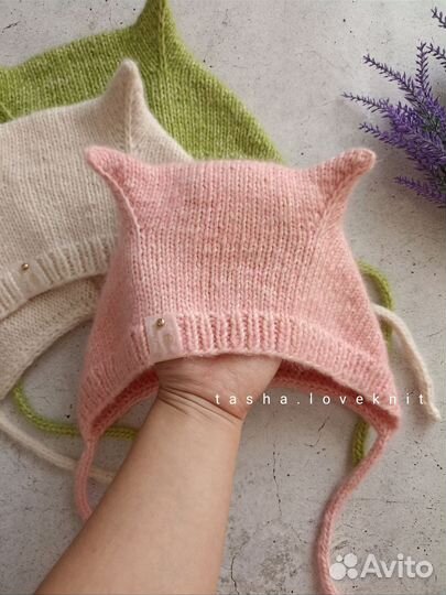 Шапочка чепчик с ушками детский/Коточепчик