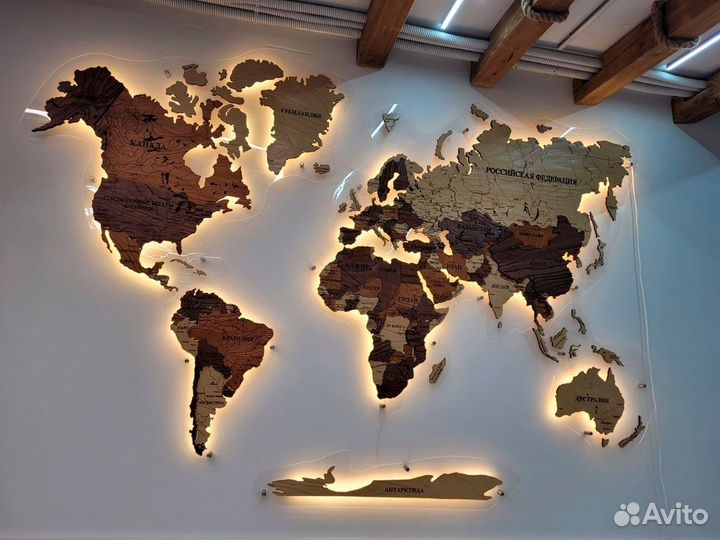 Карта мира из дерева на стену Калуга
