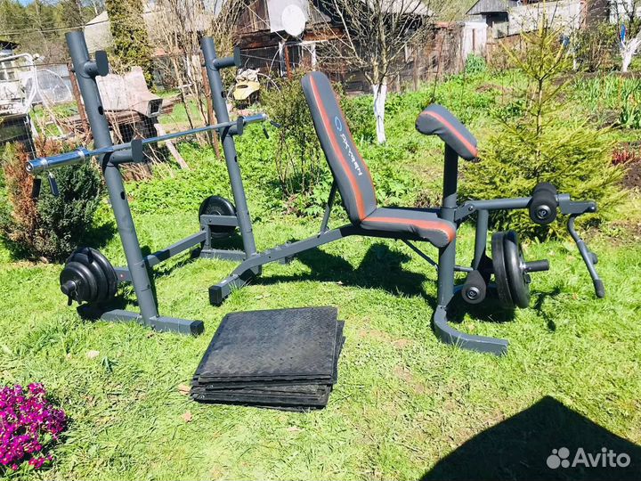 Скамья+стойки oxygen fortsmit с блинами и помостом