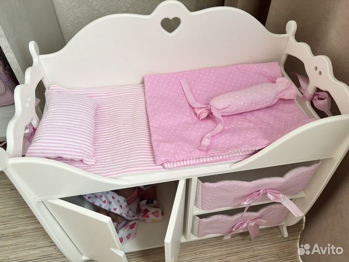 Кровать для кукол деревяная с комодом