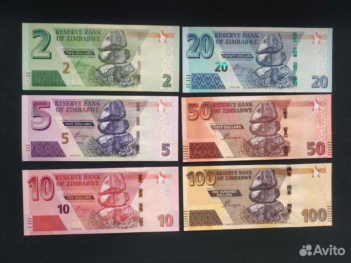 2 5 10 20 50 100 долларов Зимбабве набор новые UNC