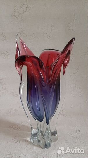 Ваза цветное стекло Богемия Чехословакия